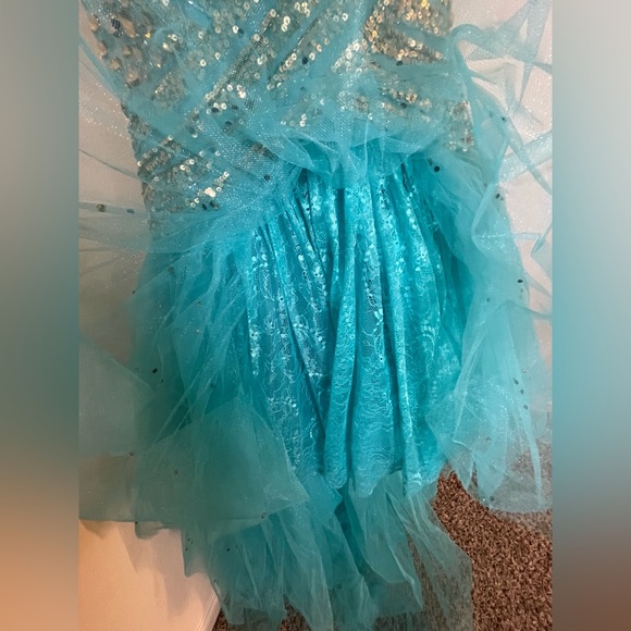 Sherri Hill high low jeweled dress blue gold - Picture 12 of 14